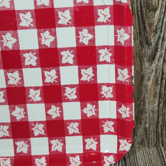 Vintage Gingham & Leaf Tray, Red White Checked, Lap TV Tray, Country Decor - Picture 6 of 6